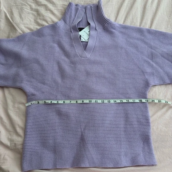 Zesica V-Neck Purple Ribbed Knit Lapel Collar Sweater - Picture 6 of 12